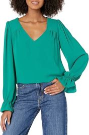 Trina Turk Womenx27s V Neck Long Sleeve Blouse at Womens Clothing store at Amazon