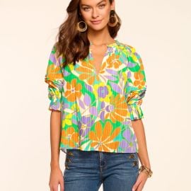 Trixie Puff Sleeve V-Neck Blouse in retro garden Ramy Brook at Ramy Brook
