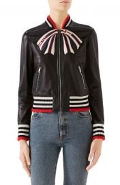 Trompe l\'Oeil Bow Nappa Leather Bomber Jacket at Nordstrom