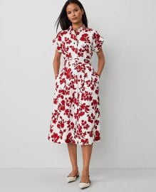 Tropical Collared Midi Flare Dress at Ann Taylor