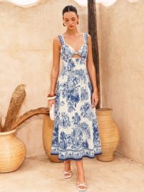 Tropical Print Cutout Sleeveless Maxi Dress COMMENSE at Commense