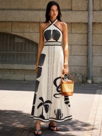 Tropical Print Halter Neck Maxi Dress COMMENSE at Commense