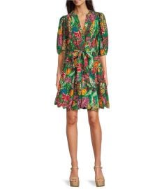 Tropical Print Puff Sleeve Dress at Dillards