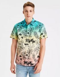 Tropical Print Short Sleeve Button up Shirt by American Eagle at American Eagle