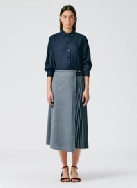 Tropical Wool Pleated Leather Wrap Skirt Tibi Official at Tibi