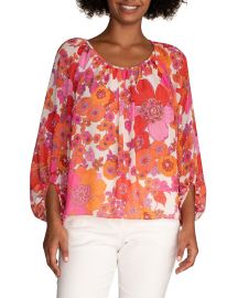 Tropicana Floral-Print Blouson-Sleeve Top at Neiman Marcus