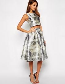 True Decadence  True Decadence Silver Jacquard Midi Skirt at Asos