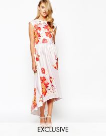 True Violet  True Violet Structured Painted Floral Print Maxi Dress With High Low Hem at Asos