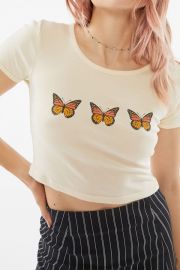 Truly Madly Deepl Butterfly Cropped Tee yellow at Urban Outfitters