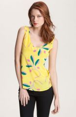 Tucker Ruched V-Back Print Silk Tank at Nordstrom