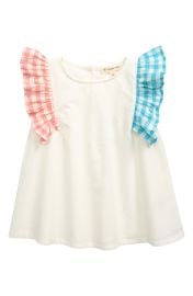 Tucker Tate RUFFLE SHOULDER TOP in Ivory Egret Multi Gingham  at Nordstrom