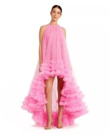 Tulle High Neck Sleeveless Ruffled Hem Hi-Lo Gown at Macys