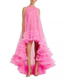 Tulle High Neck Sleeveless Ruffled Hem Hi-Lo Gown at Bloomingdales