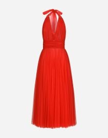 Tulle calf-length dress with sunray pleats in Red for Women DolceampGabbana US at Dolce & Gabbana