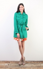 Tulle green raglan sleeve coat with epaulettes worn on PLL at Tulle