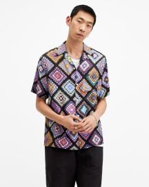 Tunar Crochet Printed Relaxed Fit Shirt Jet Black ALLSAINTS US at All Saints