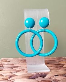 Turquoise Resin Oversized Hoop Earrings 50s 60s Style Handmade - at Etsy