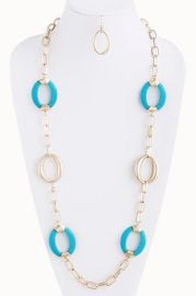 Turquoise amp Gold Oval Hoop Chain Necklace at Jewel Candy