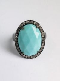 Turquoise and Diamond Black Rhodium Ring by Robyn Rhodes at Robyn Rhodes