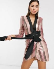 Tux Mini Dress in Pink Stripe Sequin Dress by ASOS at ASOS