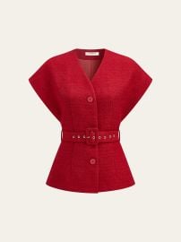 Tweed Belted Cap Sleeve Vest COMMENSE at Commense