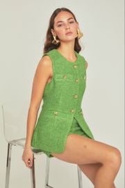 Tweed Buttoned Long Split Top Endless Rose at Endless Rose