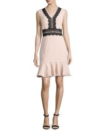 Tweed Contrast-Lace Sleeveless Dress at Neiman Marcus