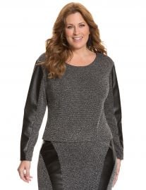 Tweed and Faux Leather Pencil SkirtTop at Lane Bryant