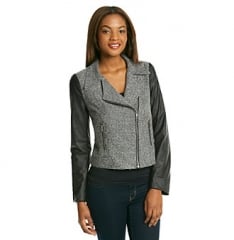 Tweed and leather moto jacket at Bon Ton