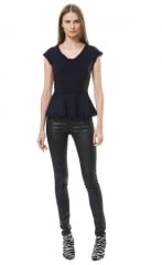 Tweed and leather peplum top at Rebecca Taylor