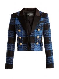 Tweed-checked satin-lapel cropped jacket at Matches