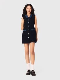Tweed dress with denim details Blue For Women at Maje