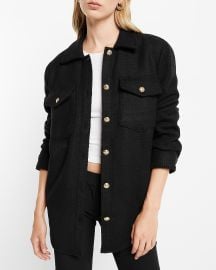 Tweed novelty button oversized jacket at Express