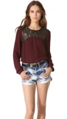 Twelfth St by Cynthia Vincent Leather Yoke Blouse at Shopbop