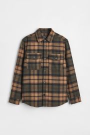 Twill Overshirt - Beigewhite checked - Men HampM US at H&M