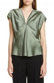 Twist Detail Short Sleeve Silk Blouse at Nordstrom