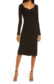 Twist Front Long Sleeve Midi Dress at Nordstrom