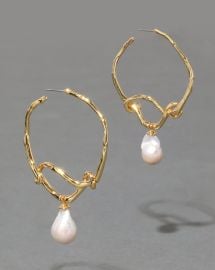 Twisted Gold Pearl Drop Hoop Earring ALEXIS BITTAR at Alexis Bittar