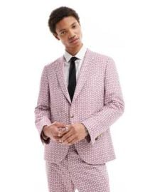 Twisted Tailor floral jacquard slim suit jacket in mauve at ASOS