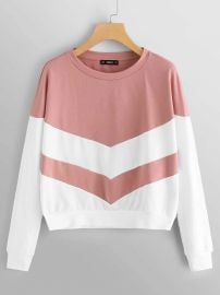 Two Tone Chevron Pullover at Shein