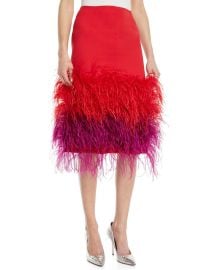 Two-Tone Feather-Hem Silk Cocktail Skirt at Prabal Gurung