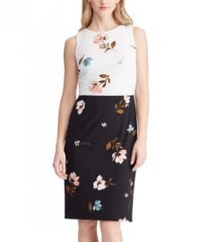 Two-Tone Floral Sleeveless Crepe Sheath Dress at Zulily