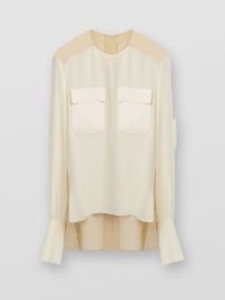 Two Tone Top In Crepe De Chine With Chest Pockets at Chloe