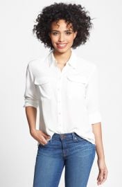 Two by Vince Camuto Silk Utility Blouse in White at Nordstrom