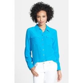 Two by Vince Camuto Silk Utility Blouse in turquoise at Nordstrom