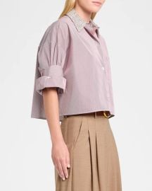 Twp Next Ex Striped Cropped Shirt With Crystal Collar at Neiman Marcus