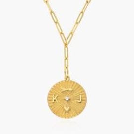 Tyra Initial Medallion Necklace with Diamond - Gold Vermeil - Oak amp Luna at Oak and Luna