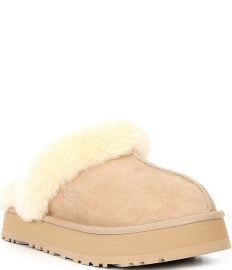 UGG Disquette Suede Fur Platform Slippers at Dillards