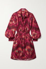 ULLA JOHNSON Jude shirred printed silk-twill mini shirt dress NET-A-PORTER at Net a Porter