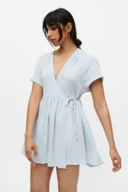 UO Alice Mini Wrap Dress In Blue at Urban Outfitters